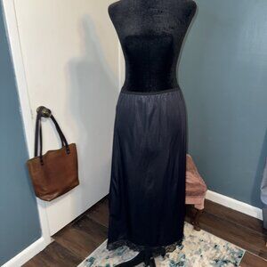 Vintage Opalaire Antron Nylon Half Slip High Slit Lace Trim Black Size Medium